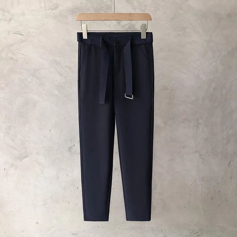 Boys slim straight wool trousers with tapered cut in black, white, dark grey, or light grey