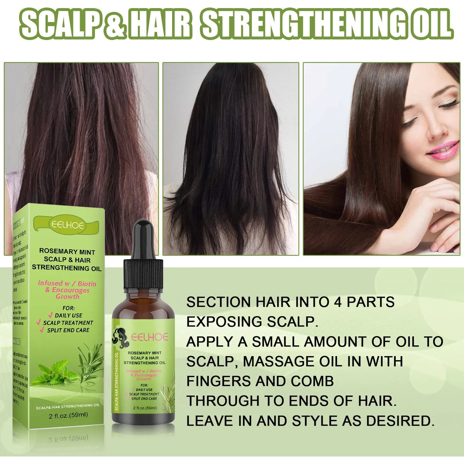 59ml rosemary mint hair growth fluid bottle for scalp massage and hair nourishment