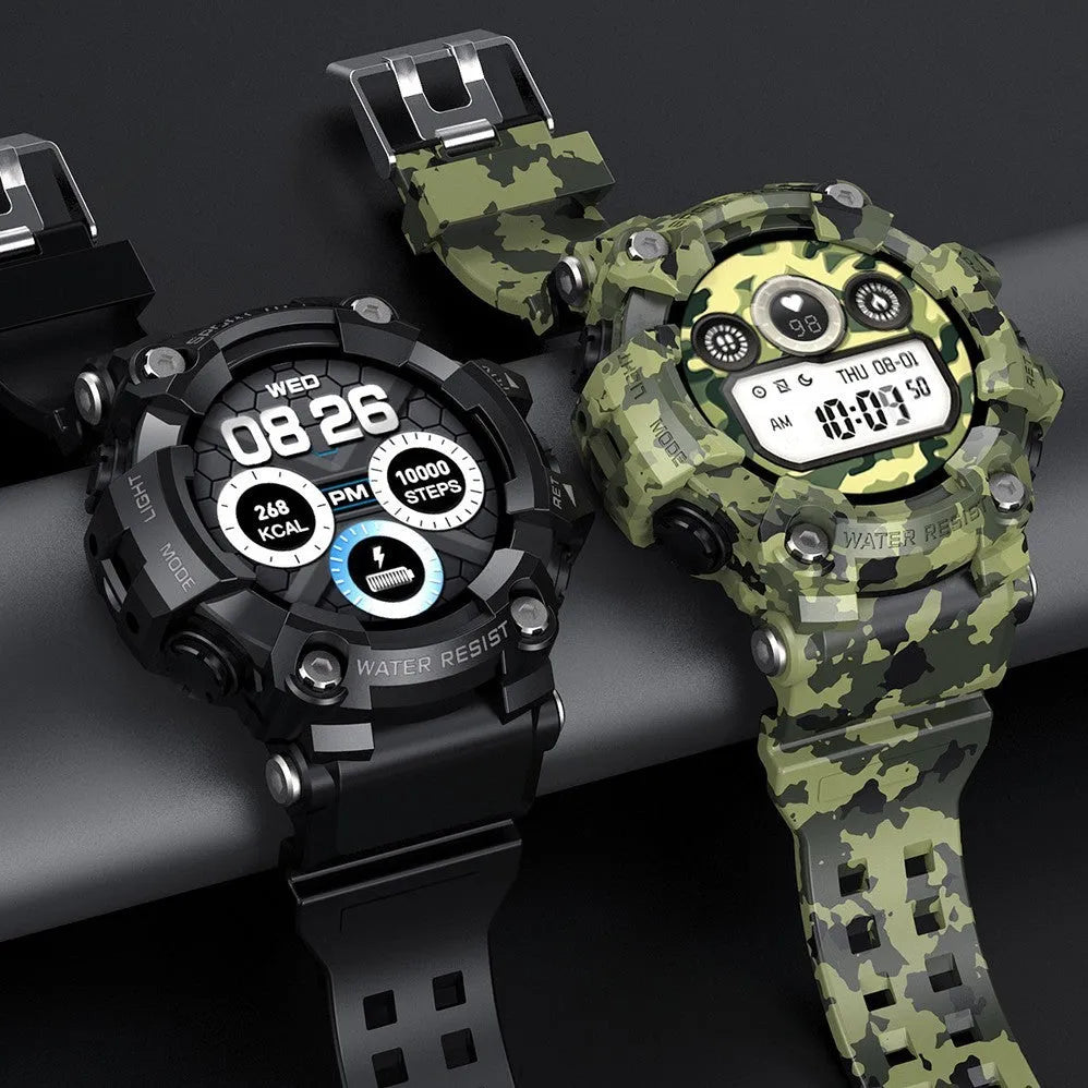 T6 Tactical Rugged Smart Watch with 1.3 inch screen in black or green on wrist