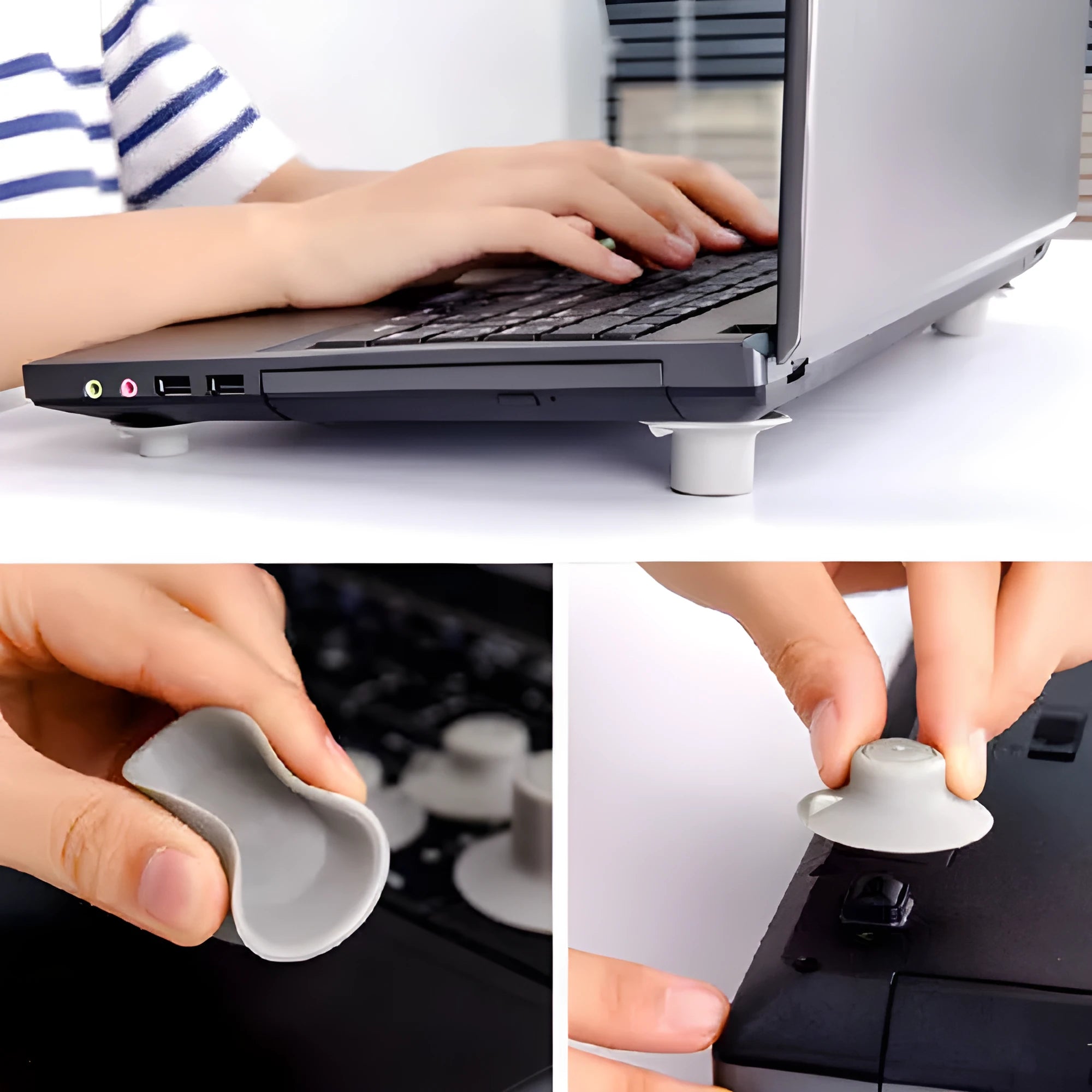 Grey laptop cooling pad set with four durable plastic pads for laptop temperature reduction