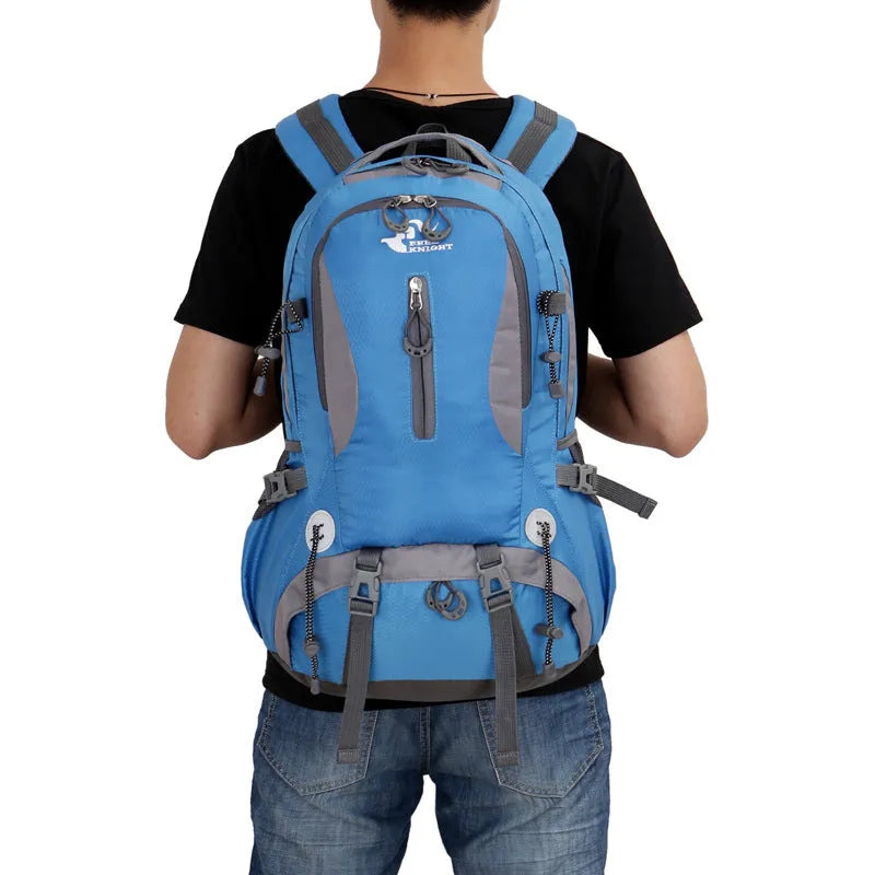 Outdoor waterproof mountaineering bag 36-55L nylon in black for hiking and camping