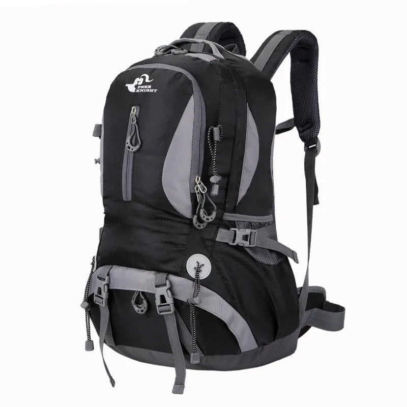 Outdoor waterproof mountaineering bag 36-55L nylon in black for hiking and camping