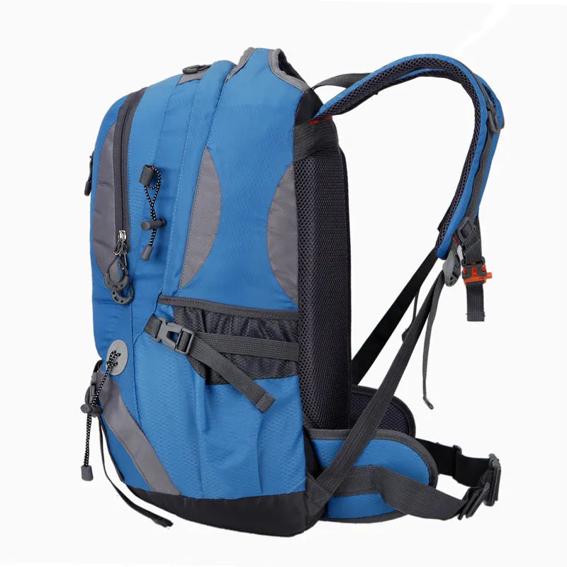 Outdoor waterproof mountaineering bag 36-55L nylon in black for hiking and camping