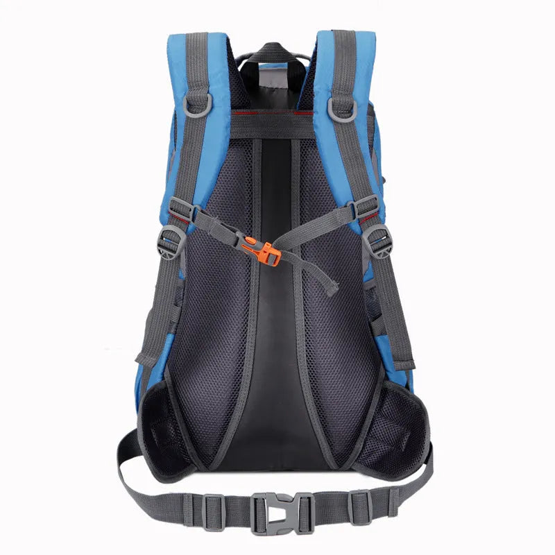 Outdoor waterproof mountaineering bag 36-55L nylon in black for hiking and camping