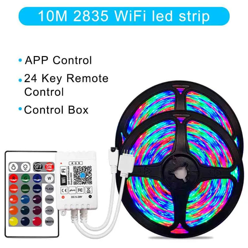 WiFi RGB LED light strip with 2835 and 5050 chips, 24-key controller, for TV backlight