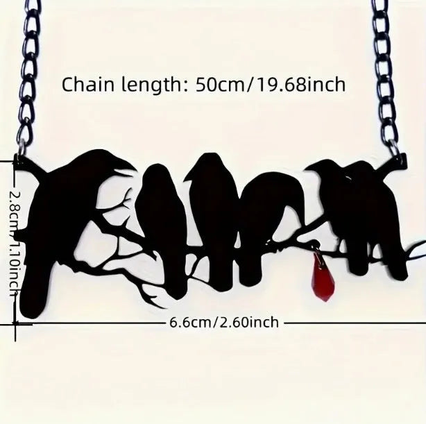 Black crow necklace with electroplated alloy chain and animal zodiac modelling for gothic fashion