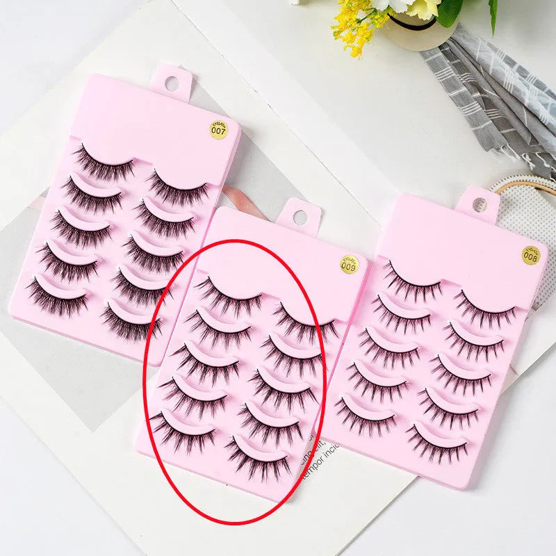 Set of 5 pairs natural wispy false eyelashes in three styles 007 008 009 for manga anime cosplay Korean makeup
