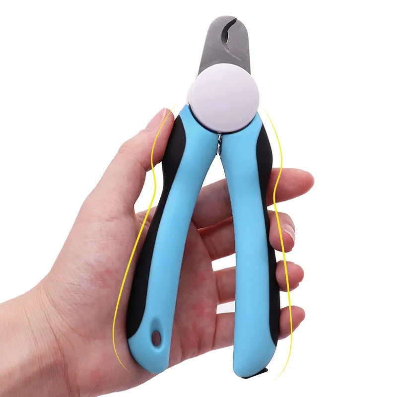 Blue heavy-duty dog nail clippers with a safety guard for large breed dogs.