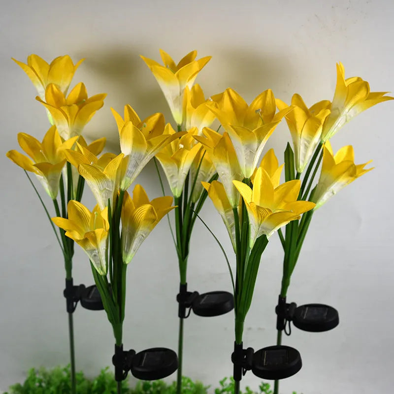 Solar lily garden light with flower-shaped design for outdoor decorative lighting