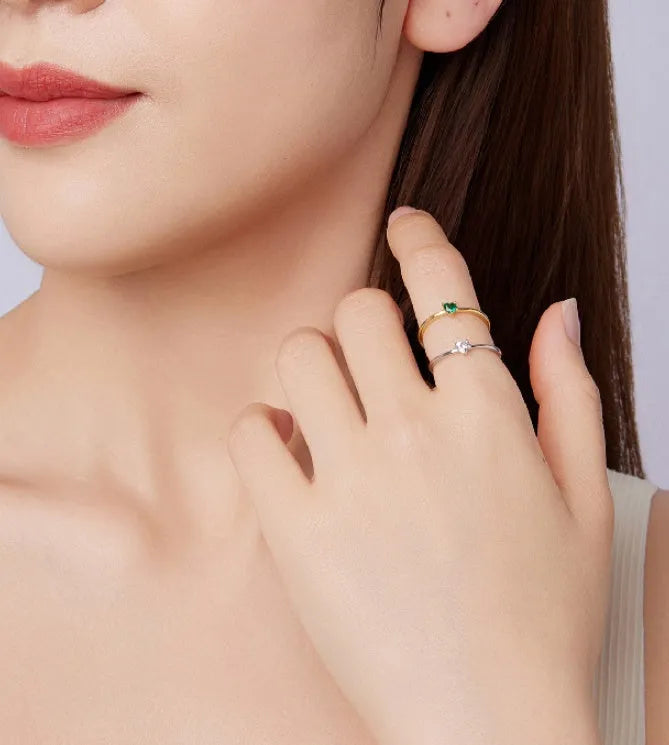 Small simple heart shape stackable ring for women in electroplated silver or gold, sizes 6 to 8