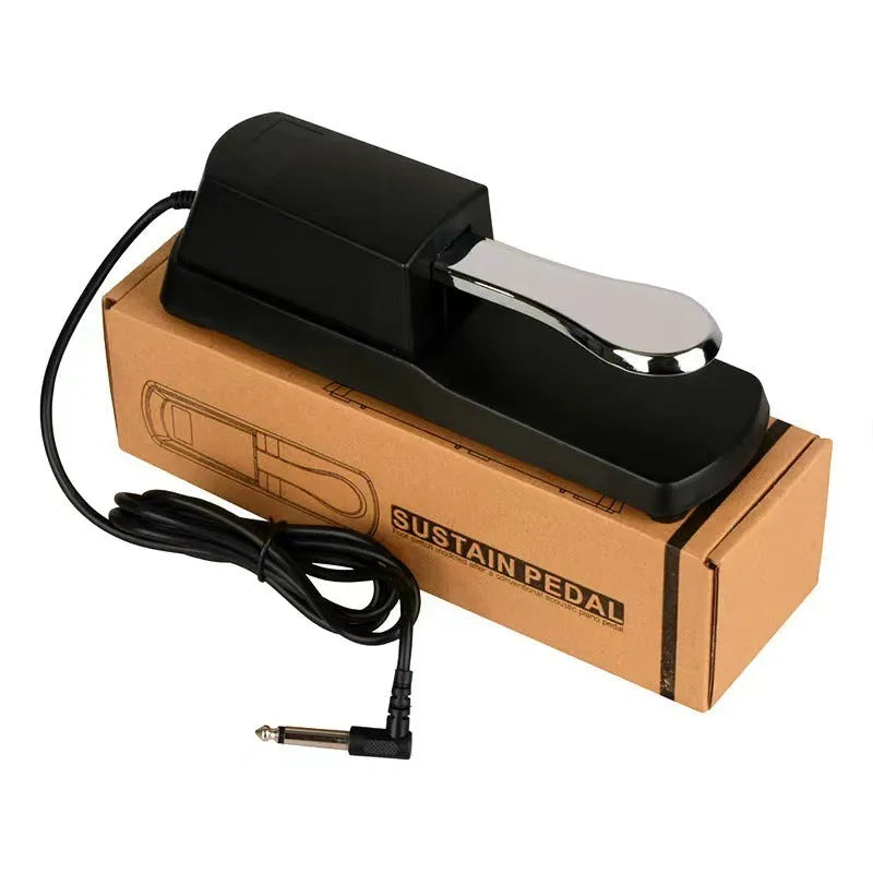 Universal electronic keyboard sustain pedal with single-leg ABS plastic housing on a flat surface.