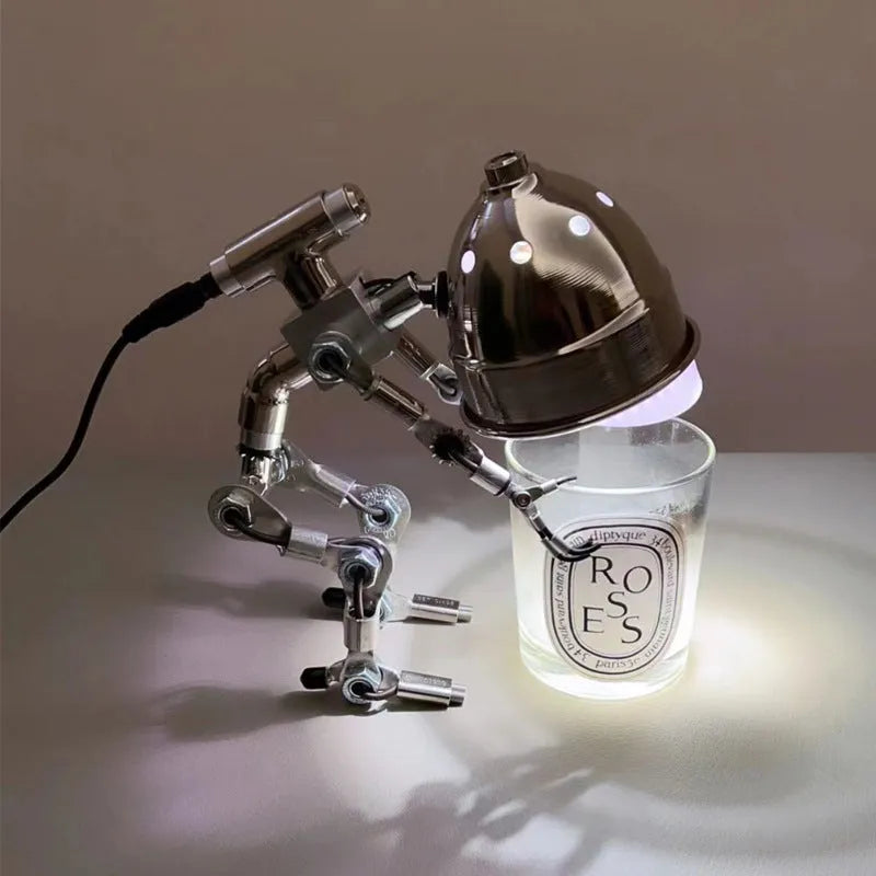 Silver copper creative robot study atmosphere light with graphic customisation in 22cm and 29cm sizes