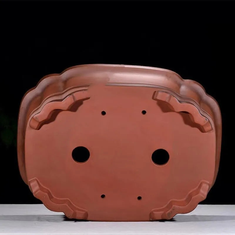 Large oval antique-finish purple clay flowerpot in Chinese style for bonsai trees.