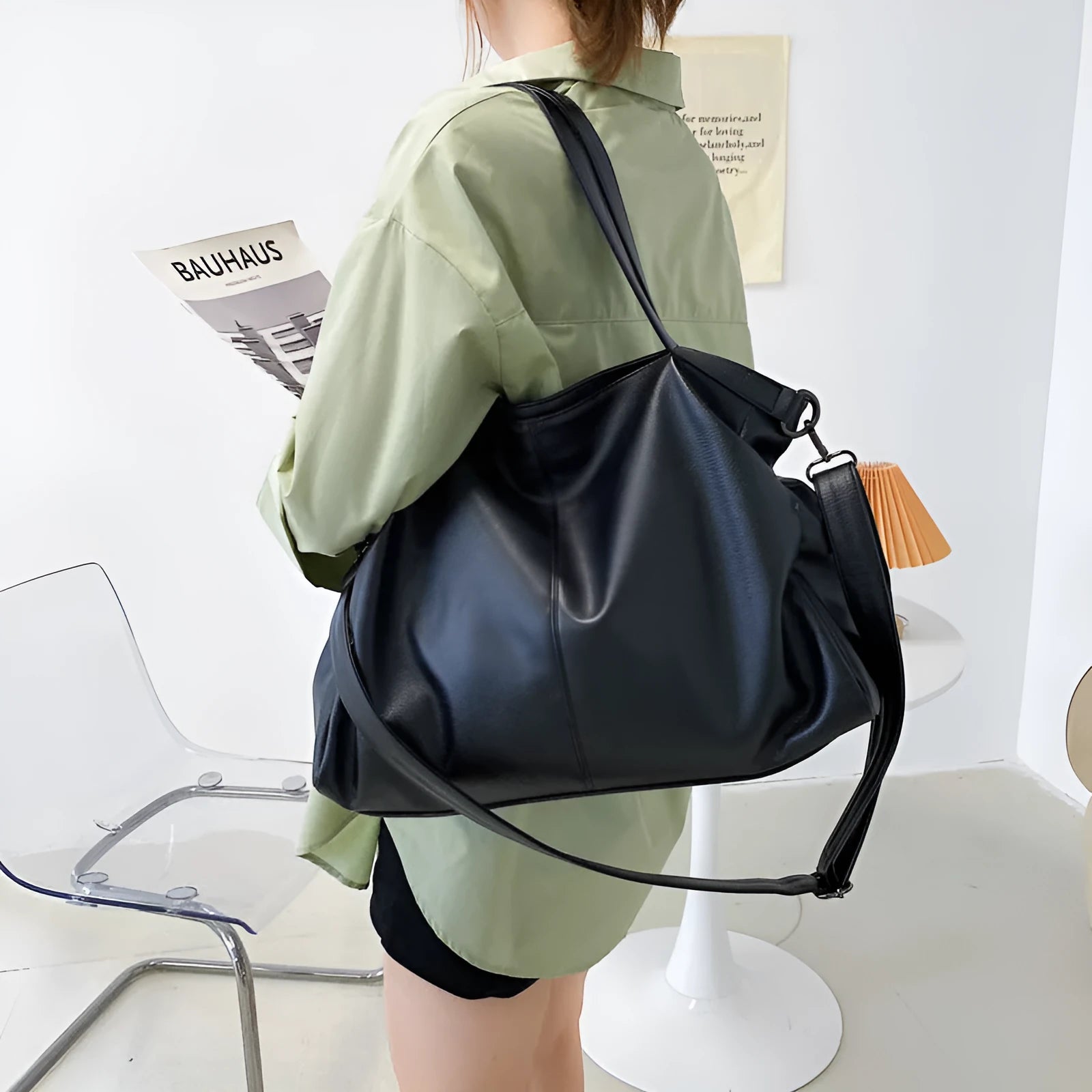 Large soft surface messenger tote bag with shoulder strap in four colour options