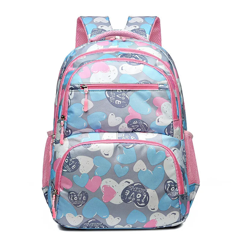 Blue student schoolbag with air pillow belt system and large main compartment