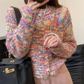 Gentle Idle Style Knitted Rainbow Sweater cardigan in pink or green colour with toothbrush hair fabric
