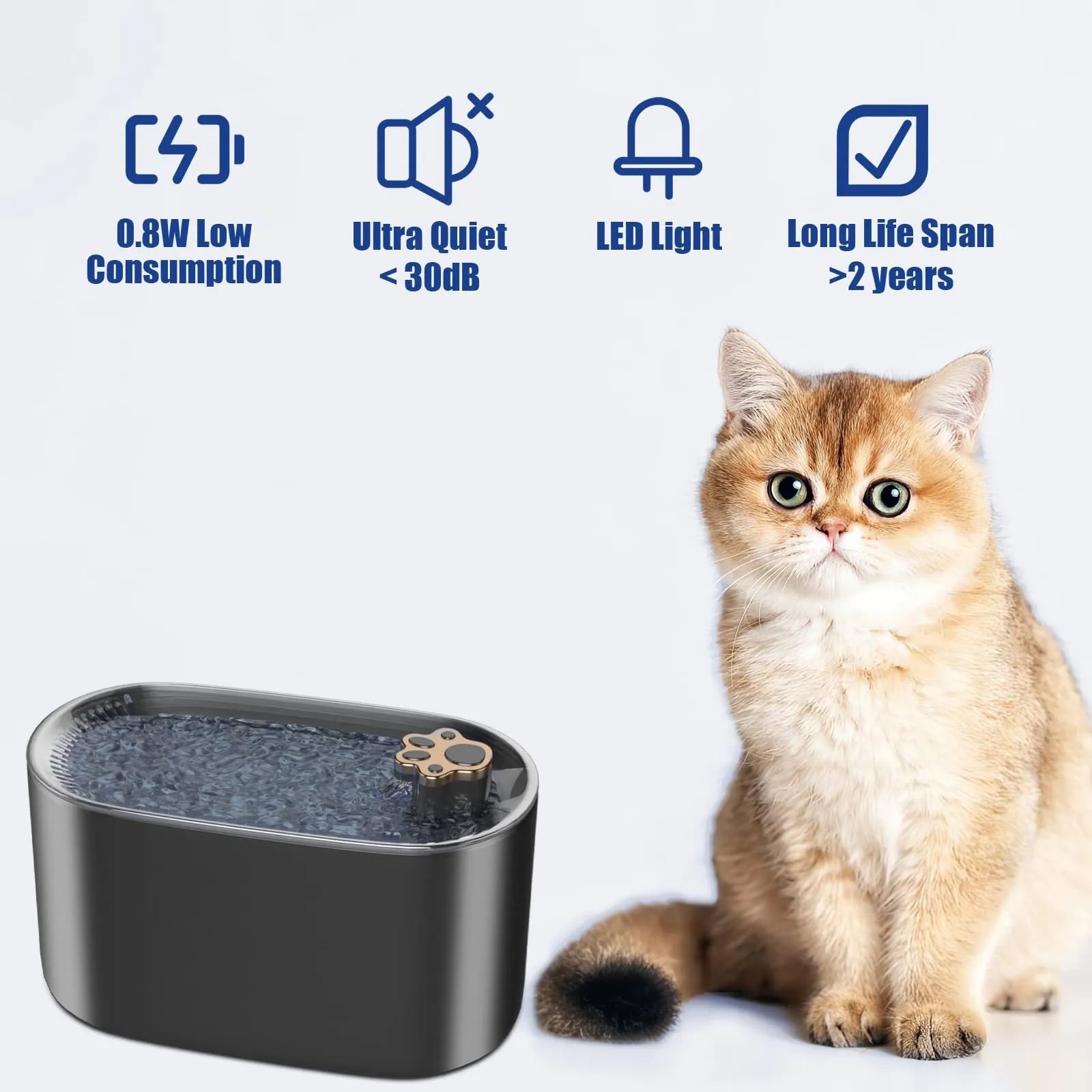 3L automatic cat water fountain in Berlin Blue with LED light indicator and triple filter system for pets