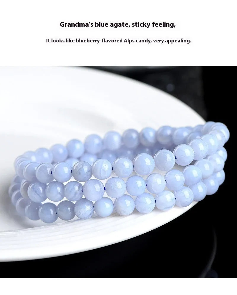 Blue agate multi-circle pattern bracelet with 6-6.8mm beads in three-circle construction