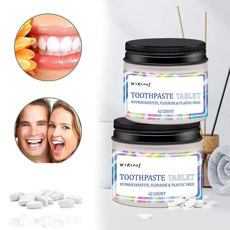 TP19 coloured solid toothpaste tablets in a pack of 62 pieces for portable oral cleaning.