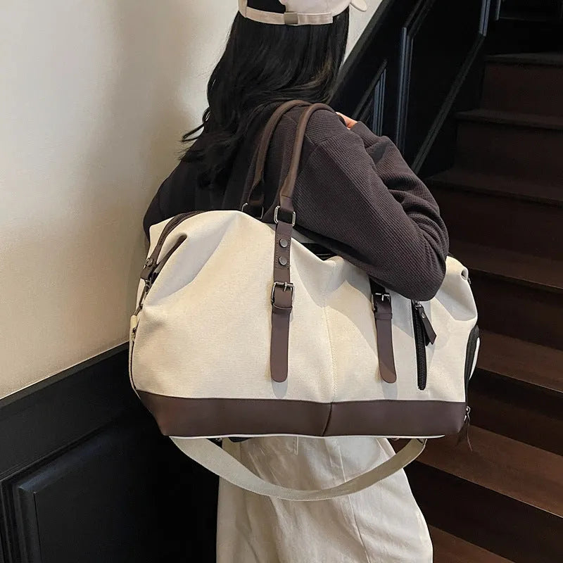 Canvas travel shoulder bag for men and women solid colour black leisure crossbody breathable bag