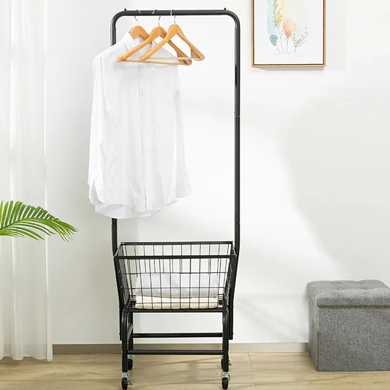 Single rod pulley storage car wall-mounted garment rack in black or white iron construction