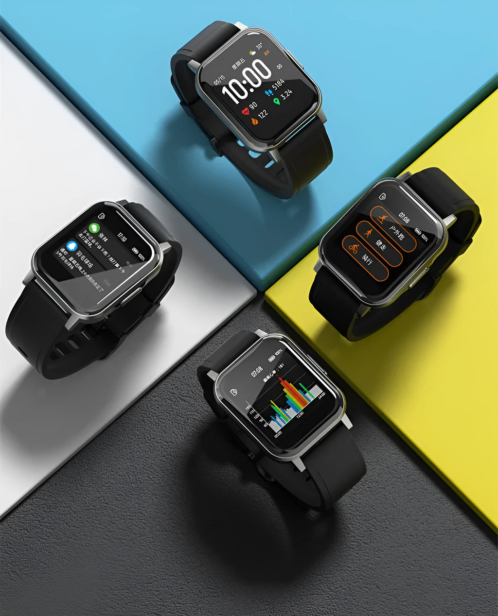 Black waterproof smart bracelet with 1.4-inch screen showing heart rate monitoring display