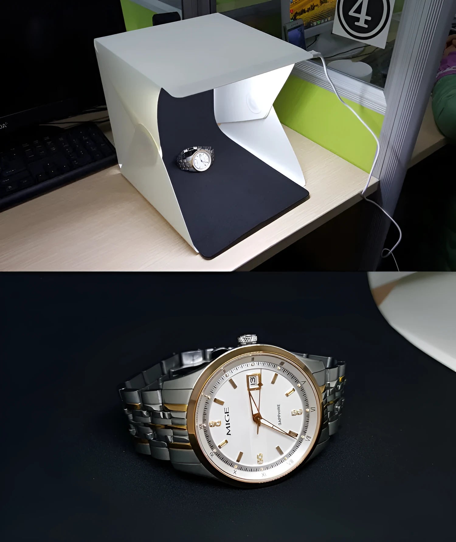 Mini LED folding studio soft light photo lamp with black and white background pads for product photography