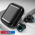 A pair of TWS wireless Bluetooth earplugs in black, gold, or light grey, shown with a smartphone indicating Bluetooth connectivity.