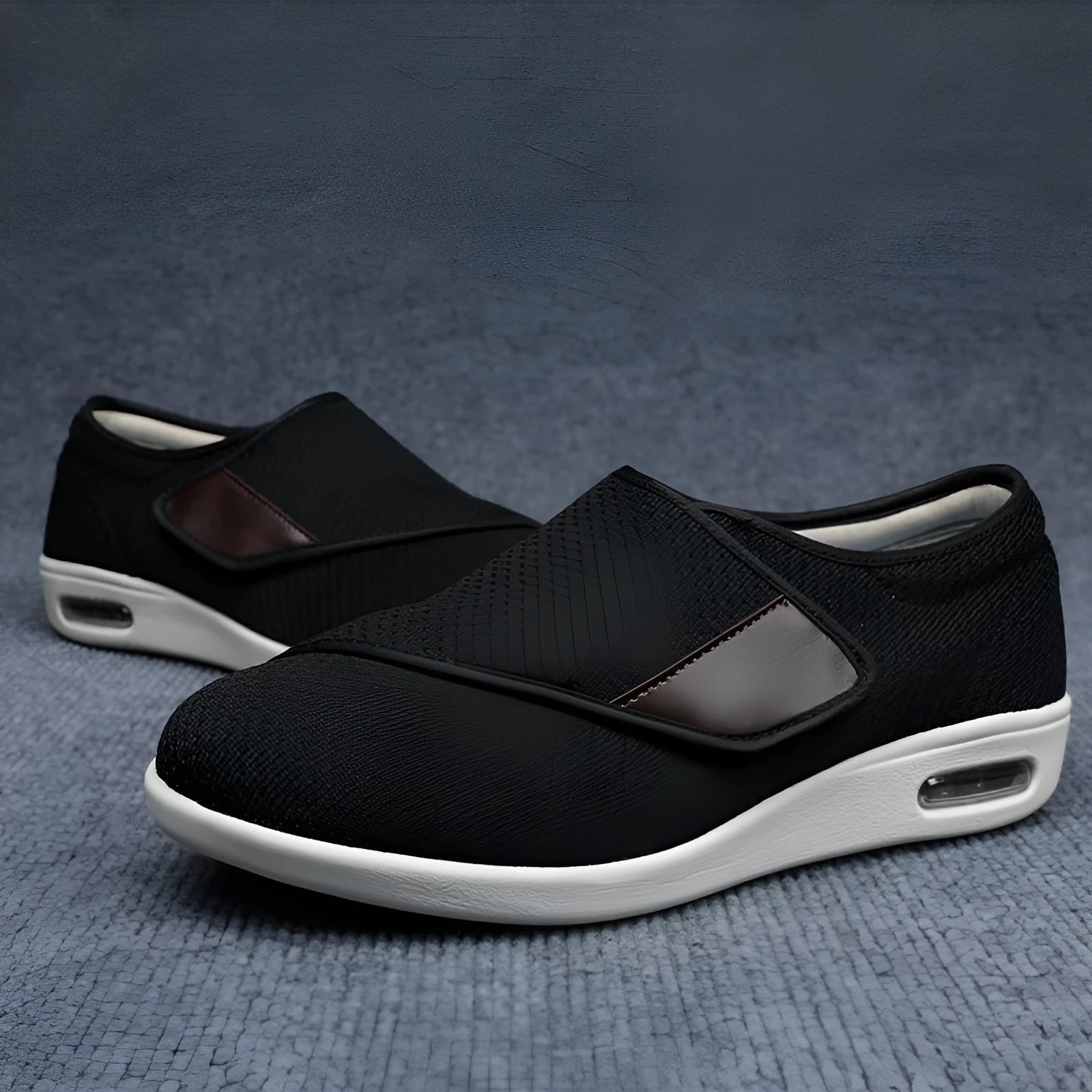 Beige leisure shoes with velcro strap closure and a round toe on a foam rubber sole.