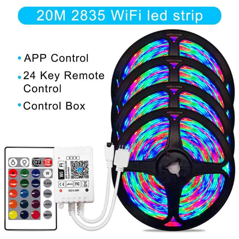 WiFi RGB LED light strip with 2835 and 5050 chips, 24-key controller, for TV backlight