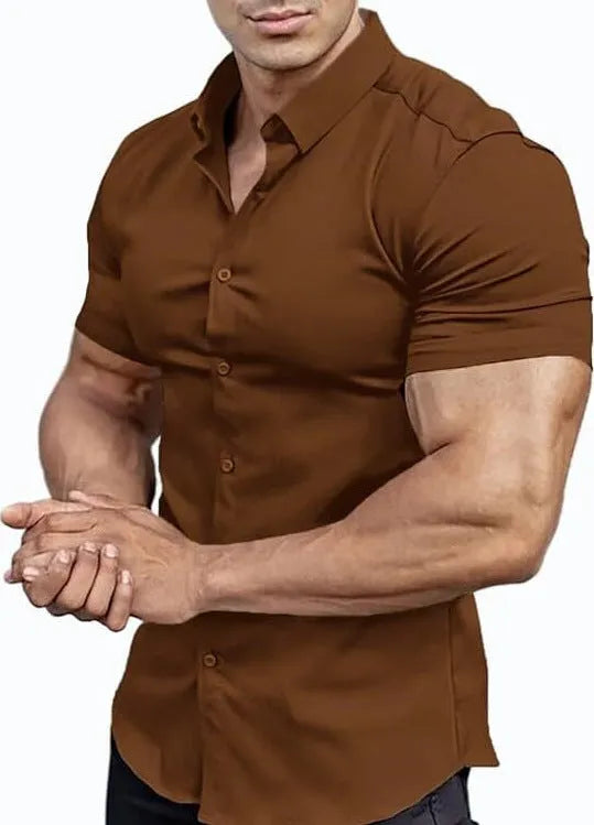 Men's short sleeve casual printed shirt in polyester available in multiple colours and sizes.