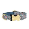 Nylon dog collar with printed grid pattern and bone-shaped buckle fastener