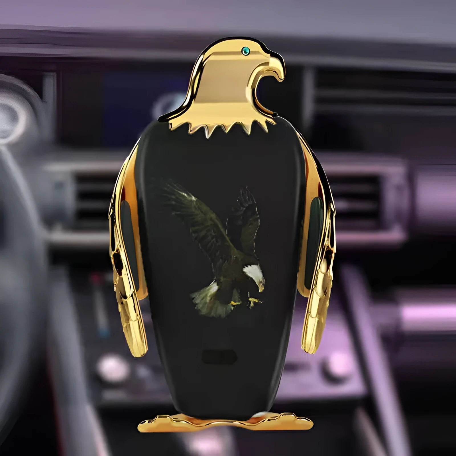 Wireless charging car phone holder with Eagle design and suction cup mount