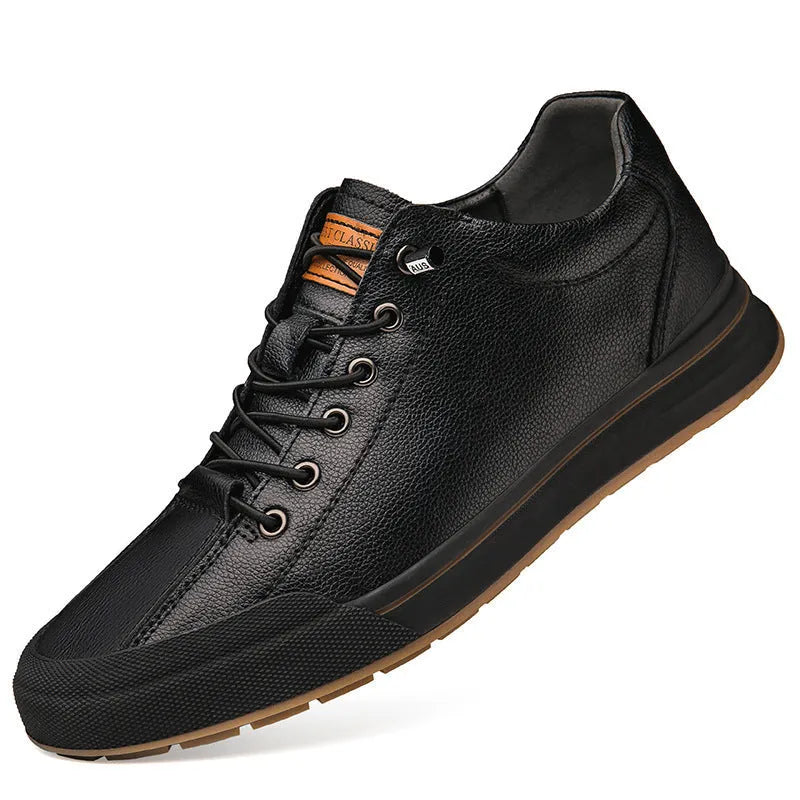 Men's white matte leather casual shoes with round toe and flat heel design