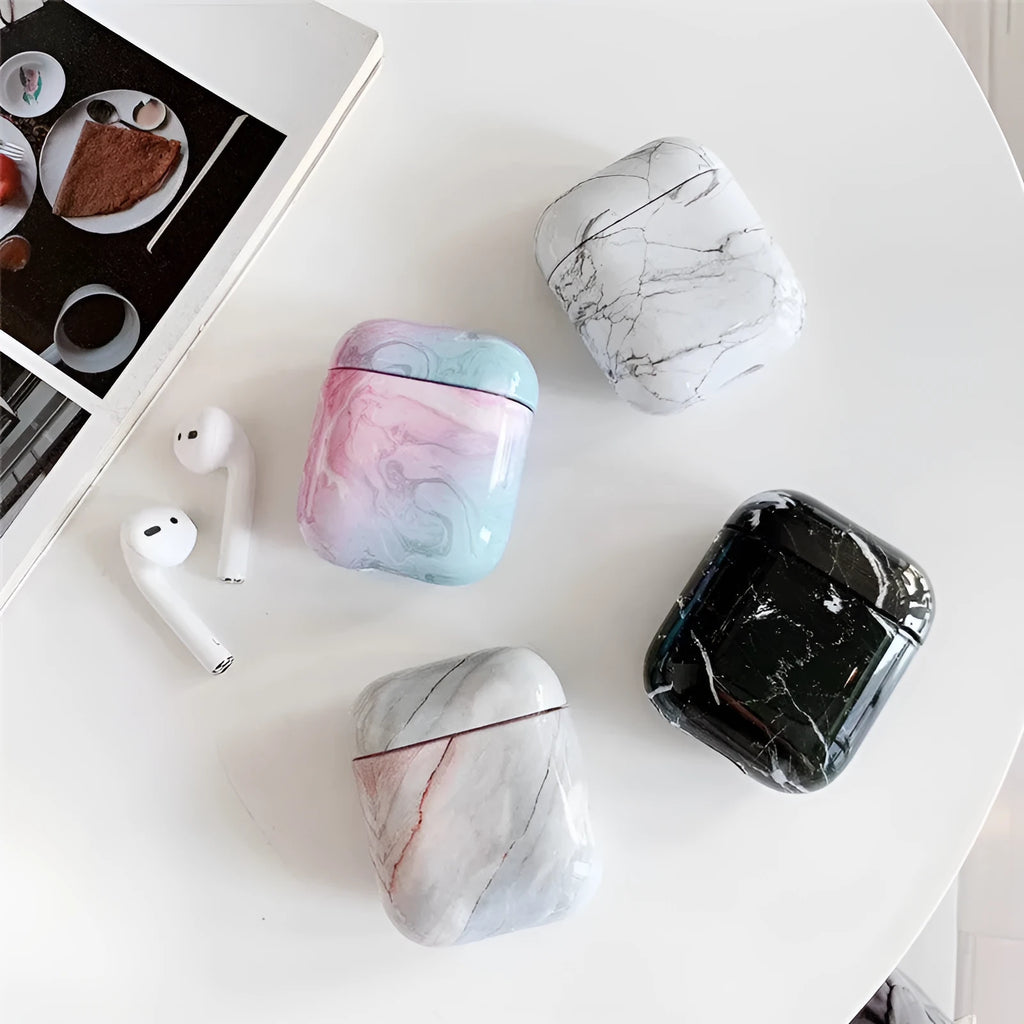 White Marble hard PC protective case for Apple AirPods 1 and AirPods 2 charging box