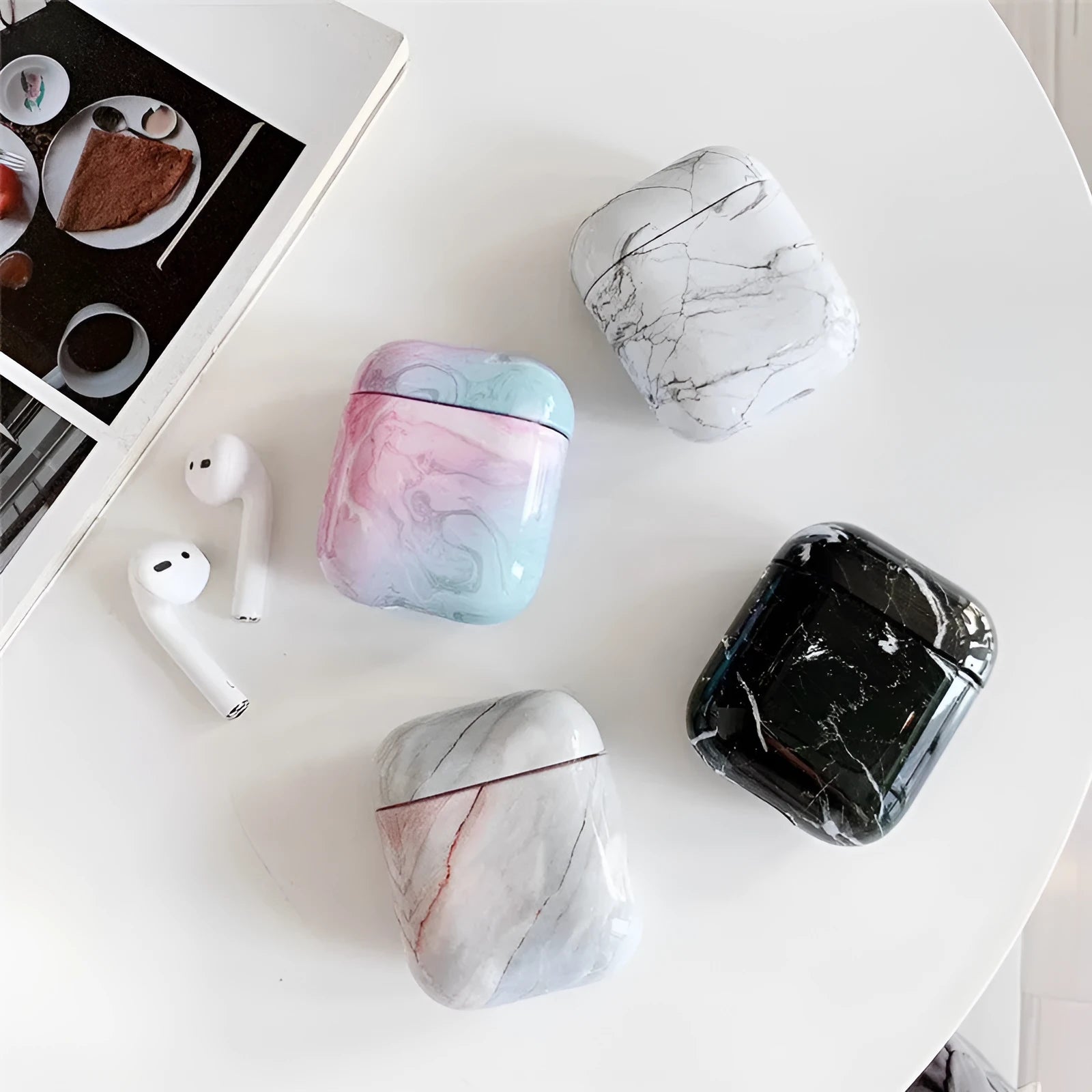 White Marble hard PC protective case for Apple AirPods 1 and AirPods 2 charging box