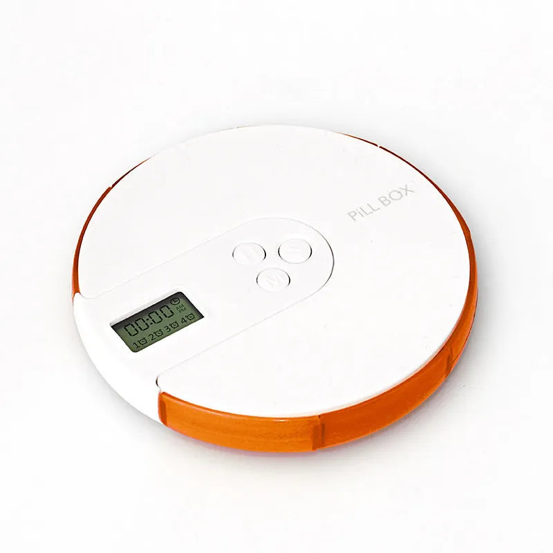 7-compartment alarm clock pill dispenser in blue plastic with digital display