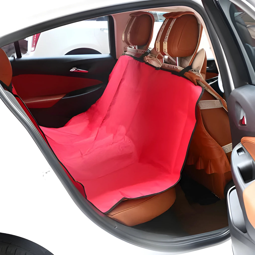 Medium black pet car seat cushion made of Oxford fabric on a car seat.