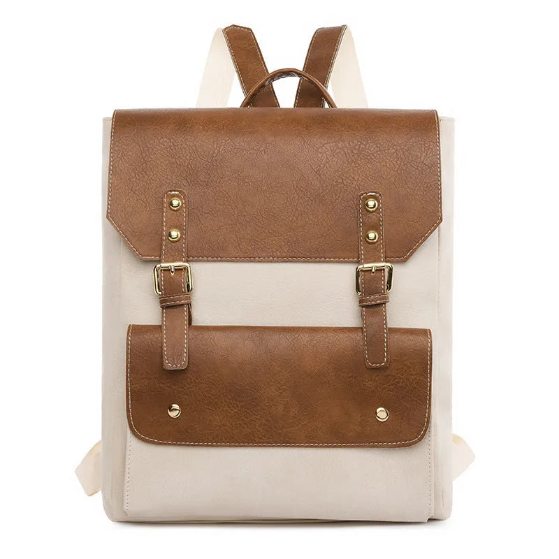 Korean retro backpack in soft PU material showing ventilation features and burden reduction design