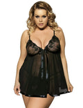 Women's purple polyester mesh sling dress lingerie with lace detailing in extended sizing