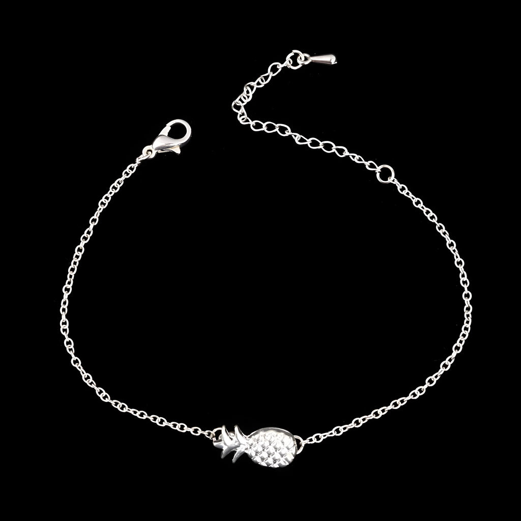 Women's gold or silver tone alloy bracelet with a pineapple charm.