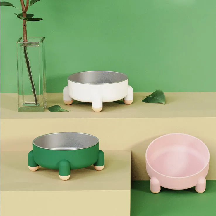 Green stainless steel pet bowl with a non-slip silicone ring and high foot for dogs and cats