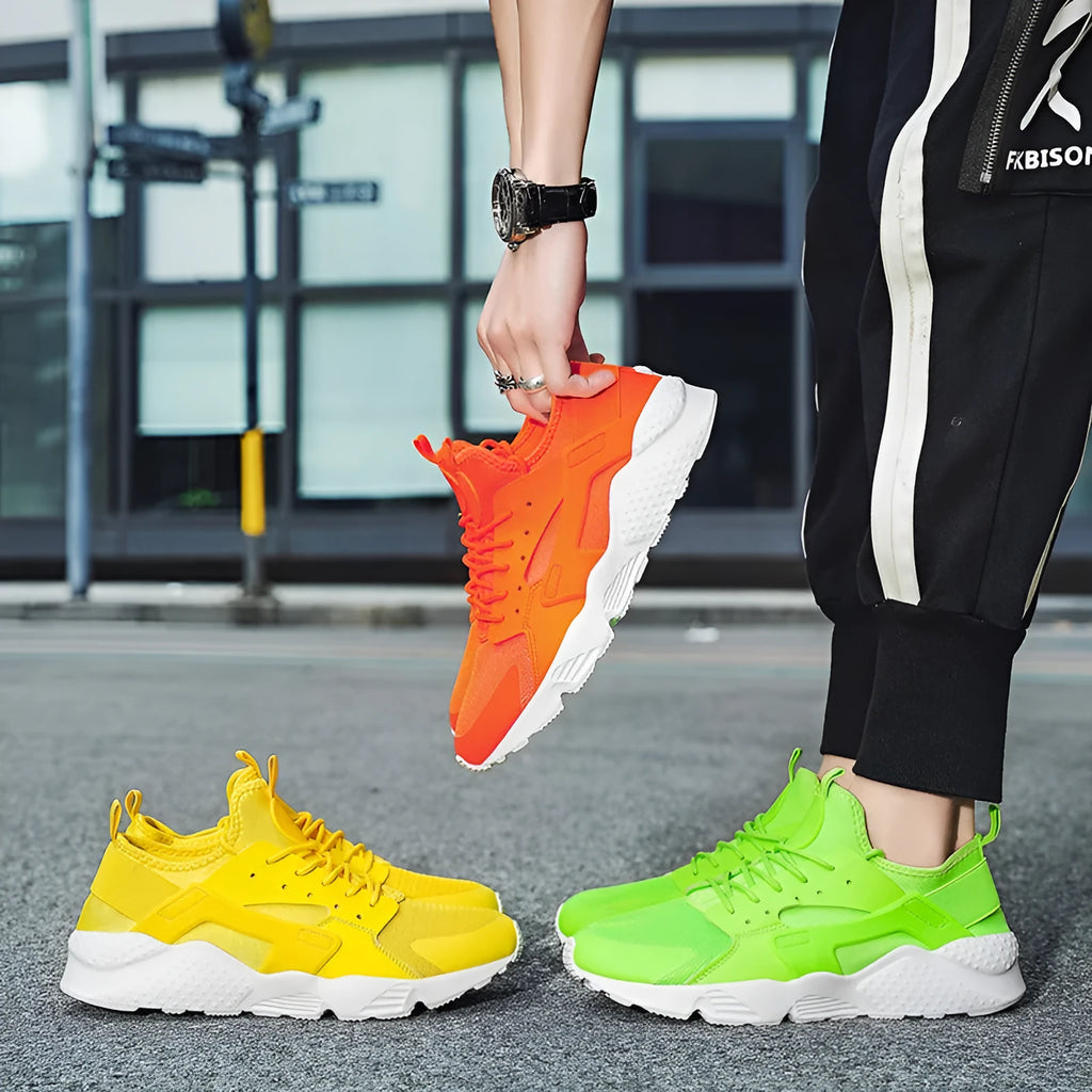 Men's mesh casual shoes with cross strap in green, red, or yellow colours