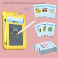 Yellow ABS plastic bilingual early learning machine with creative stick figure design and educational card sets
