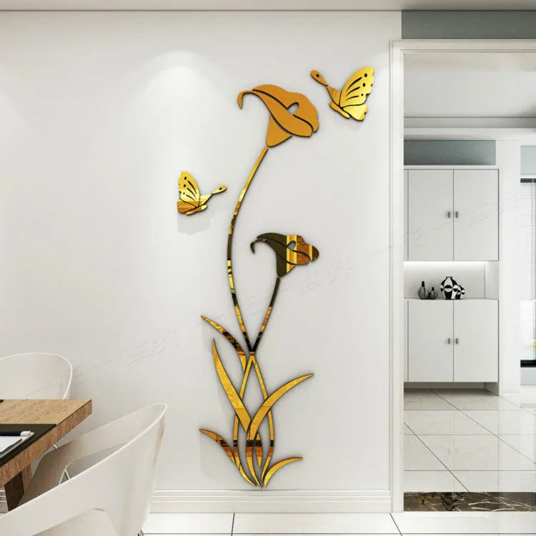 Three-dimensional acrylic lily flower wall sticker in pink colour with realistic petal detail