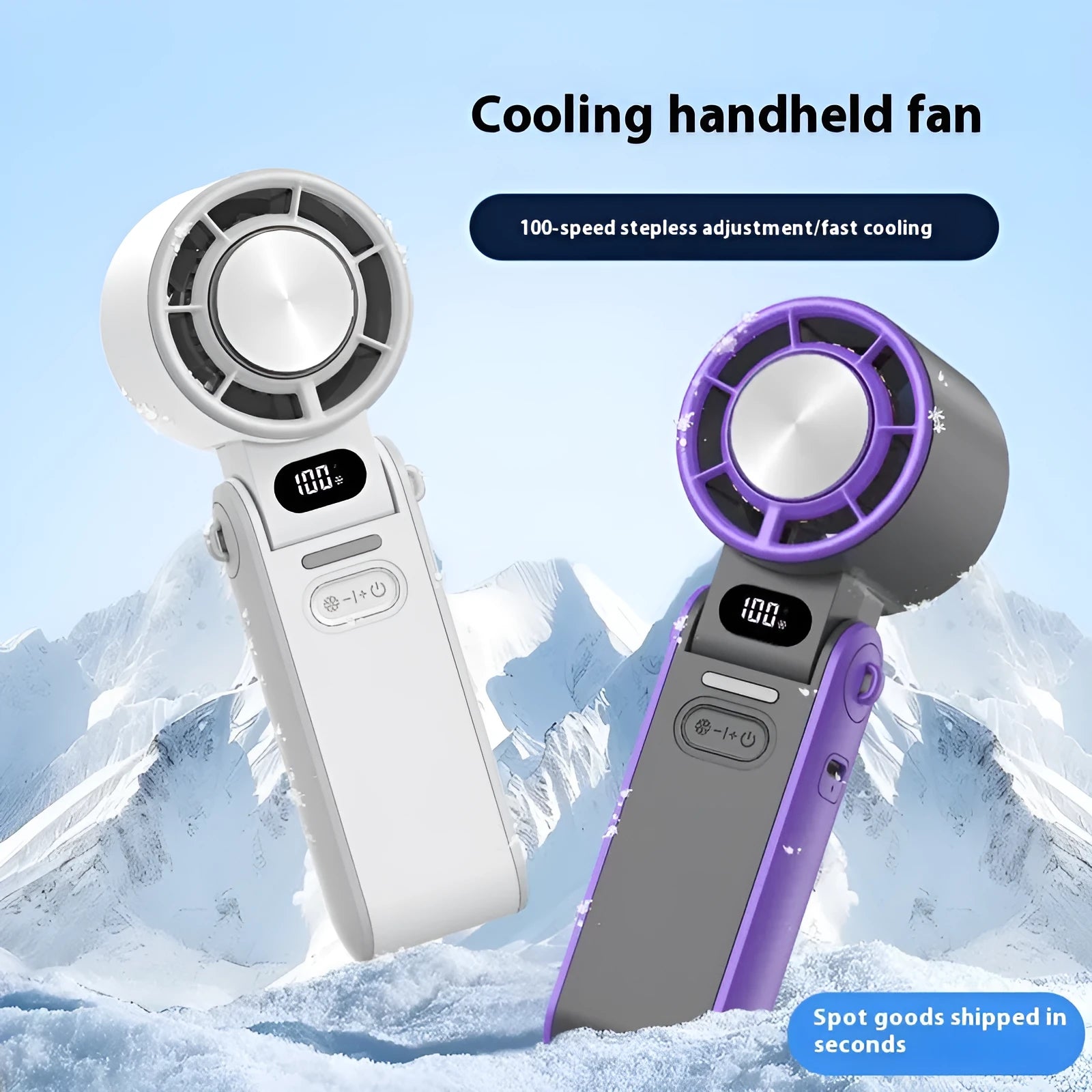 Foldable USB rechargeable handheld fan with refrigeration ice compress in Magic Purple finish