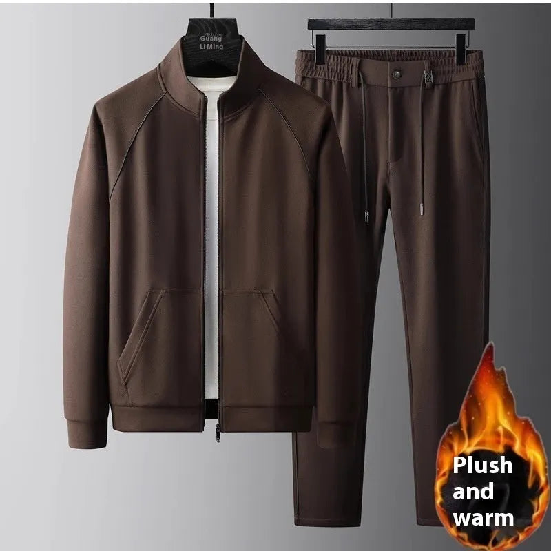 Men's slim fit stand collar sports suit jacket and trousers in Vinylon fabric