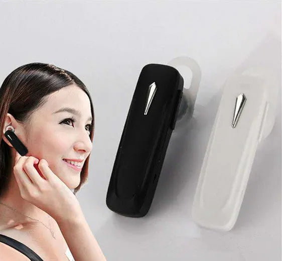 M163 black and white in-ear car Bluetooth headset for hands-free calling and music control.