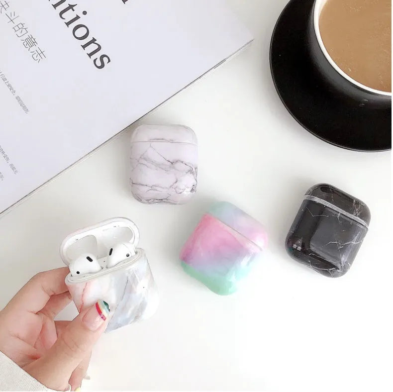 White Marble hard PC protective case for Apple AirPods 1 and AirPods 2 charging box