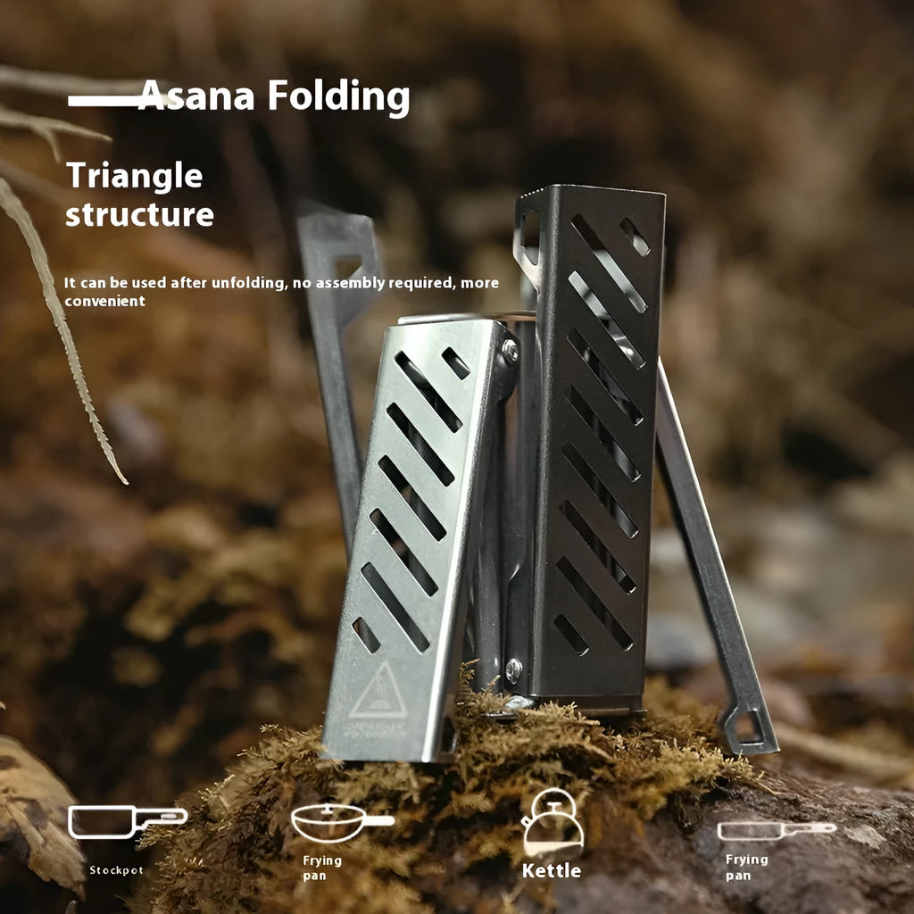 Hexagon-shaped foldable alcohol stove for camping showing black and silver colour options